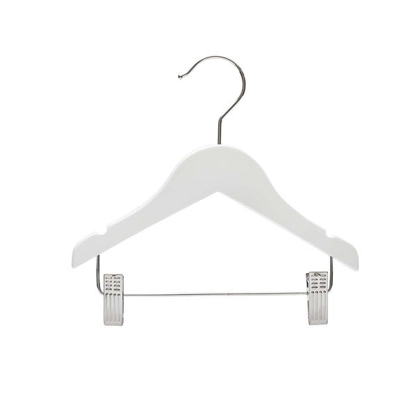 25cm White Wooden Baby Hangers W/Clips & Notches Sold in Bundles of 10/20/50/100
