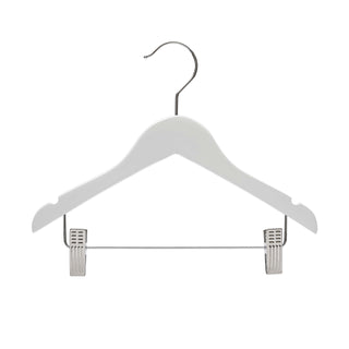 30.5cm White Wooden Baby Hangers W/Clips & Notches Sold in Bundles of 20/50/100