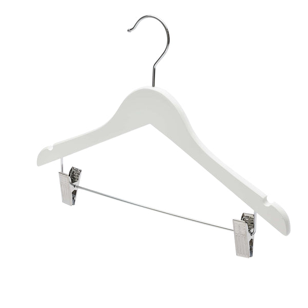 36cm White Wooden Baby Hangers W/Clips & Notches Sold in Bundles of 10/20/50/100