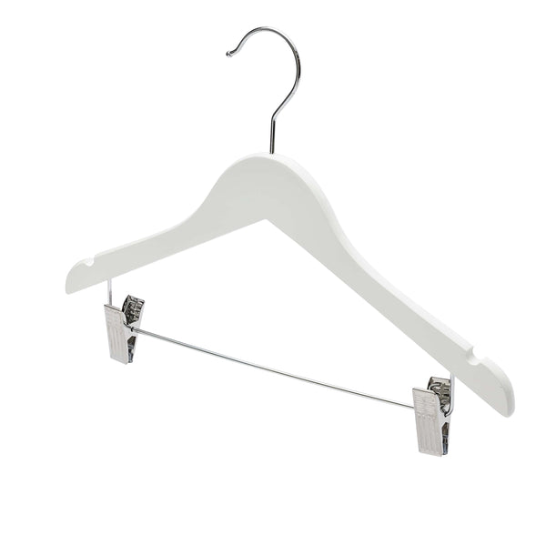 36cm White Wooden Baby Hangers W/Clips & Notches Sold in Bundles of 25/50/100
