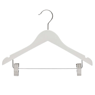 36cm White Wooden Baby Hangers W/Clips & Notches Sold in Bundles of 20/50/100