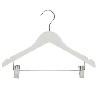 36cm White Wooden Baby Hangers W/Clips & Notches Sold in Bundles of 25/50/100