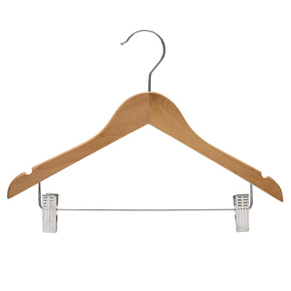 36cm Natural Wooden Baby Hangers W/Clips & Notches Sold in Bundles of 10/20/50/100