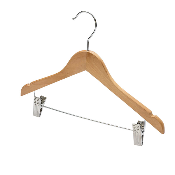 36cm Natural Wooden Baby Hangers W/Clips & Notches Sold in Bundles of 10/20/50/100