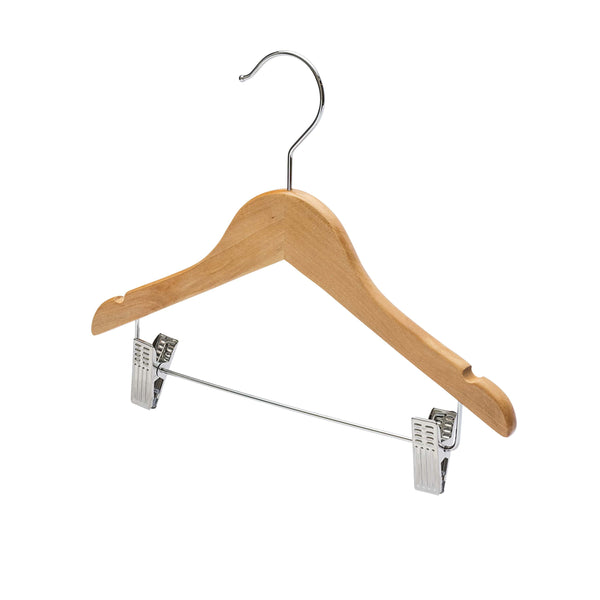 30.5cm Natural Wooden Baby Hangers W/Clips & Notches Sold in Bundles of 10/20/50/100