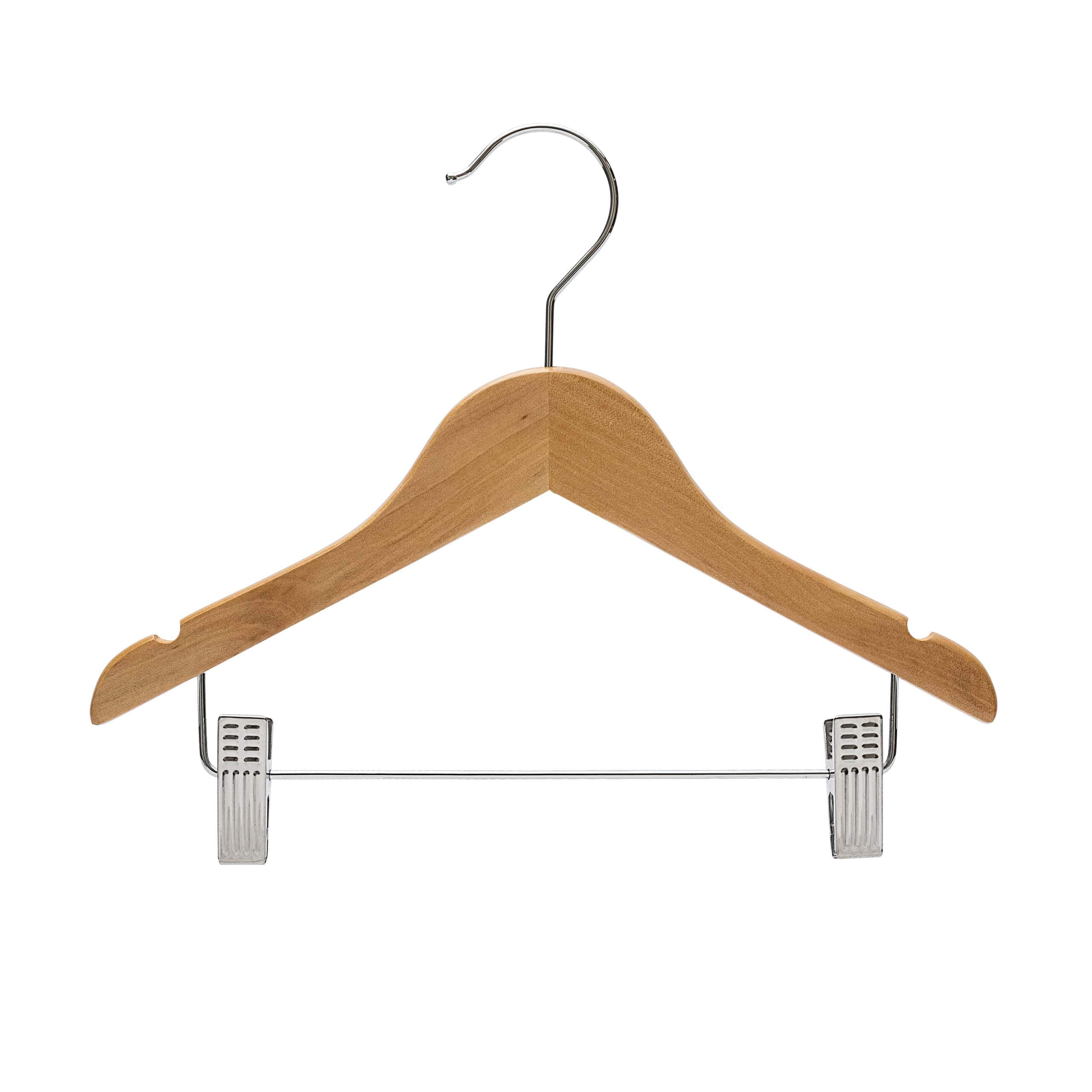 30.5cm Natural Wooden Baby Hangers W/Clips & Notches Sold in Bundles of 10/20/50/100