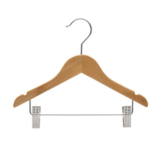 30.5cm Natural Wooden Baby Hangers W/Clips & Notches Sold in Bundles of 10/20/50/100
