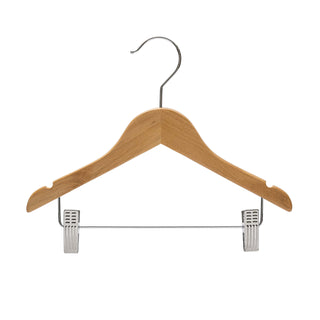 30.5cm Natural Wooden Baby Hangers W/Clips & Notches Sold in Bundles of 20/50/100