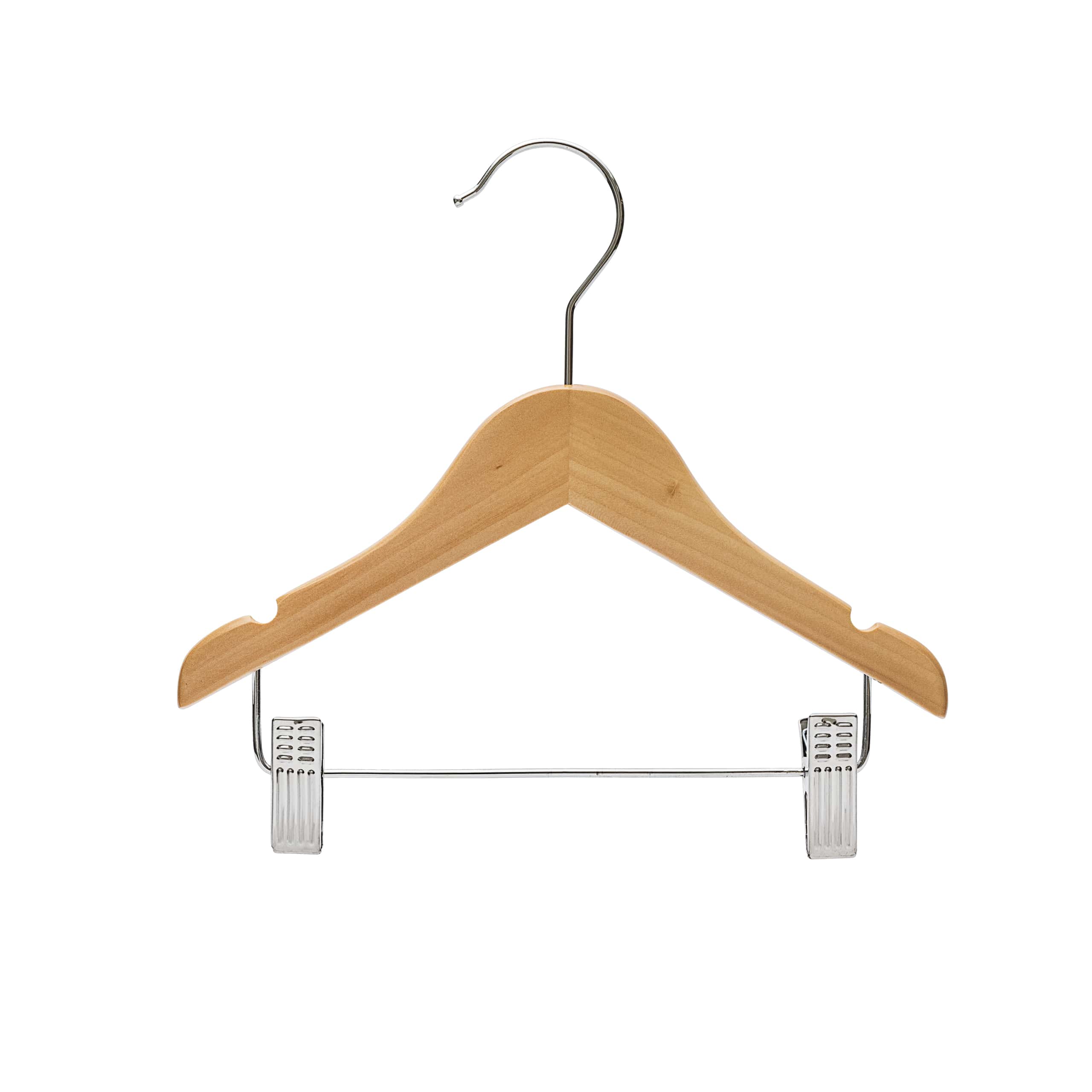 25cm Natural Wooden Baby Hangers W/Clips & Notches Sold in Bundles of 10/20/50/100