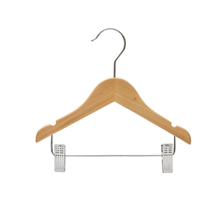25cm Natural Wooden Baby Hangers W/Clips & Notches Sold in Bundles of 10/20/50/100