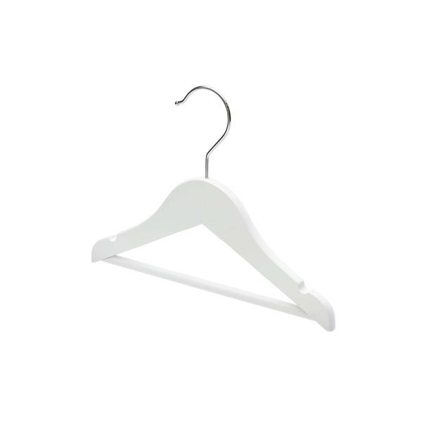 25cm White Wooden Baby Hanger w/ Bar Sold in Bundle of 10/20/50/100