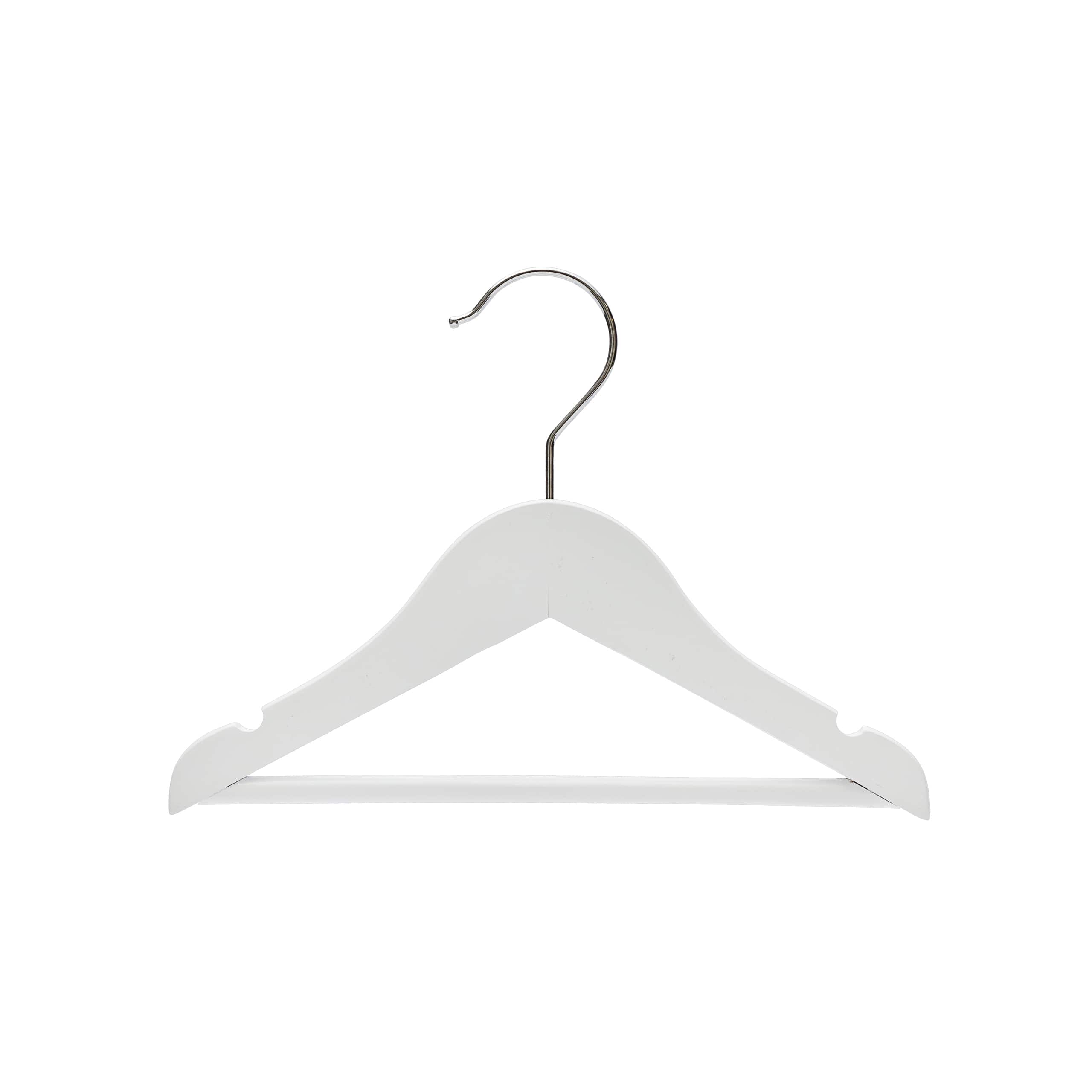 25cm White Wooden Baby Hanger w/ Bar Sold in Bundle of 10/20/50/100