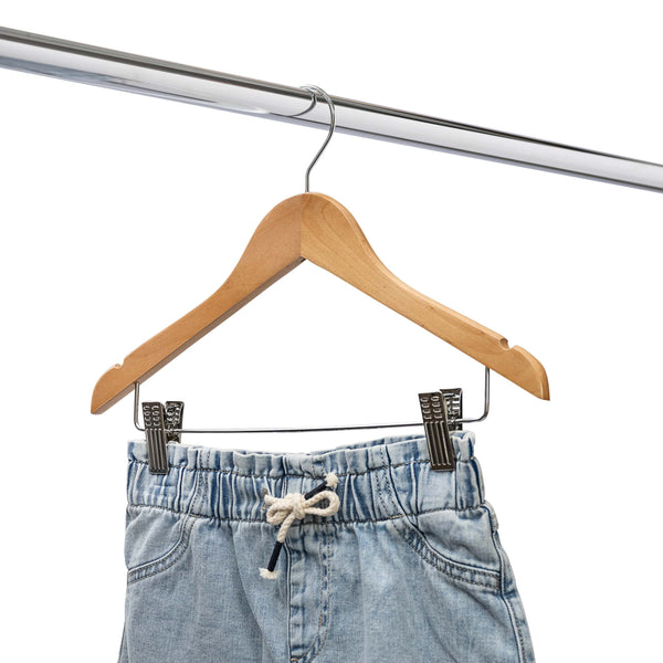 36cm Natural Wooden Baby Hangers W/Clips & Notches Sold in Bundles of 10/20/50/100