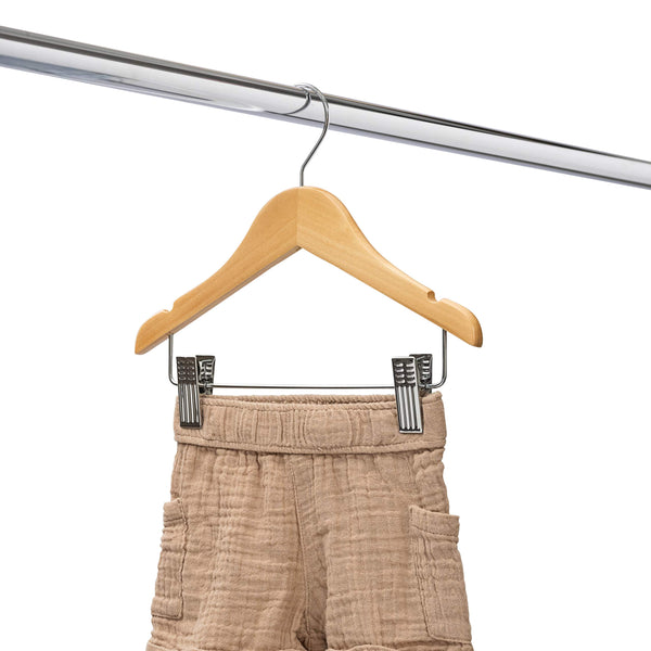25cm Natural Wooden Baby Hangers W/Clips & Notches Sold in Bundles of 10/20/50/100