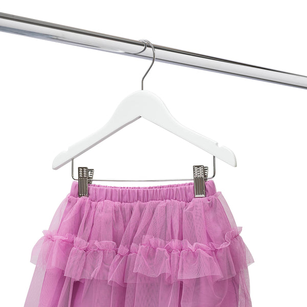 30.5cm White Wooden Baby Hangers W/Clips & Notches Sold in Bundles of 10/20/50/100