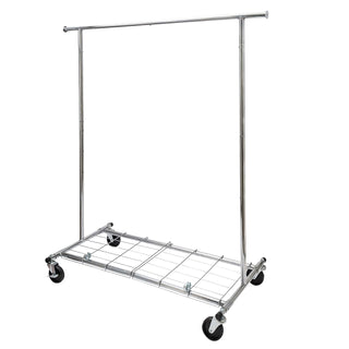 Home Essential Chrome Metal Rolling Garment Rack (100kgs Weight Capacity) & Removable Metal Bottom Screen Sold in 1/3