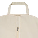 Beige garment storage bag with zipper and handle, clothes organizer for closet or travel