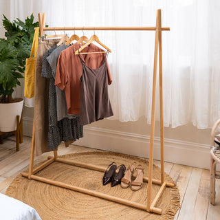Shop Essential Heavy-Duty Solid Ash Wood Clothing Rack (120kg Weight Capacity) – Extra Long & Thick Rails Sold in 1/3