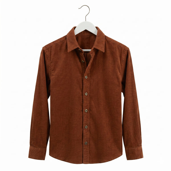 White commercial grade wooden coat hanger with metal hook and a colour shirt on