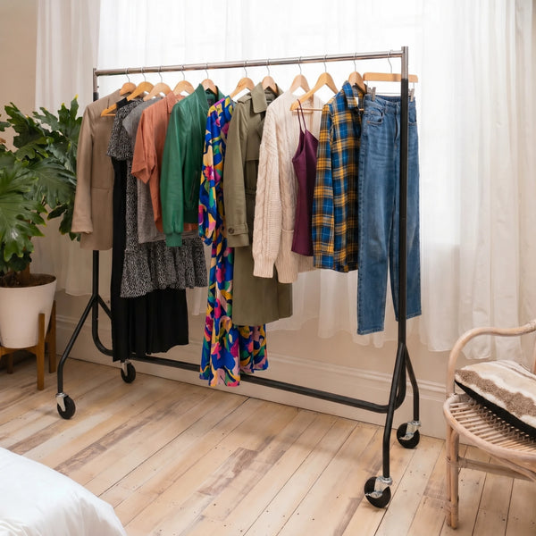 Heavy Duty Long Metal Clothes Rack with multiple garment on 