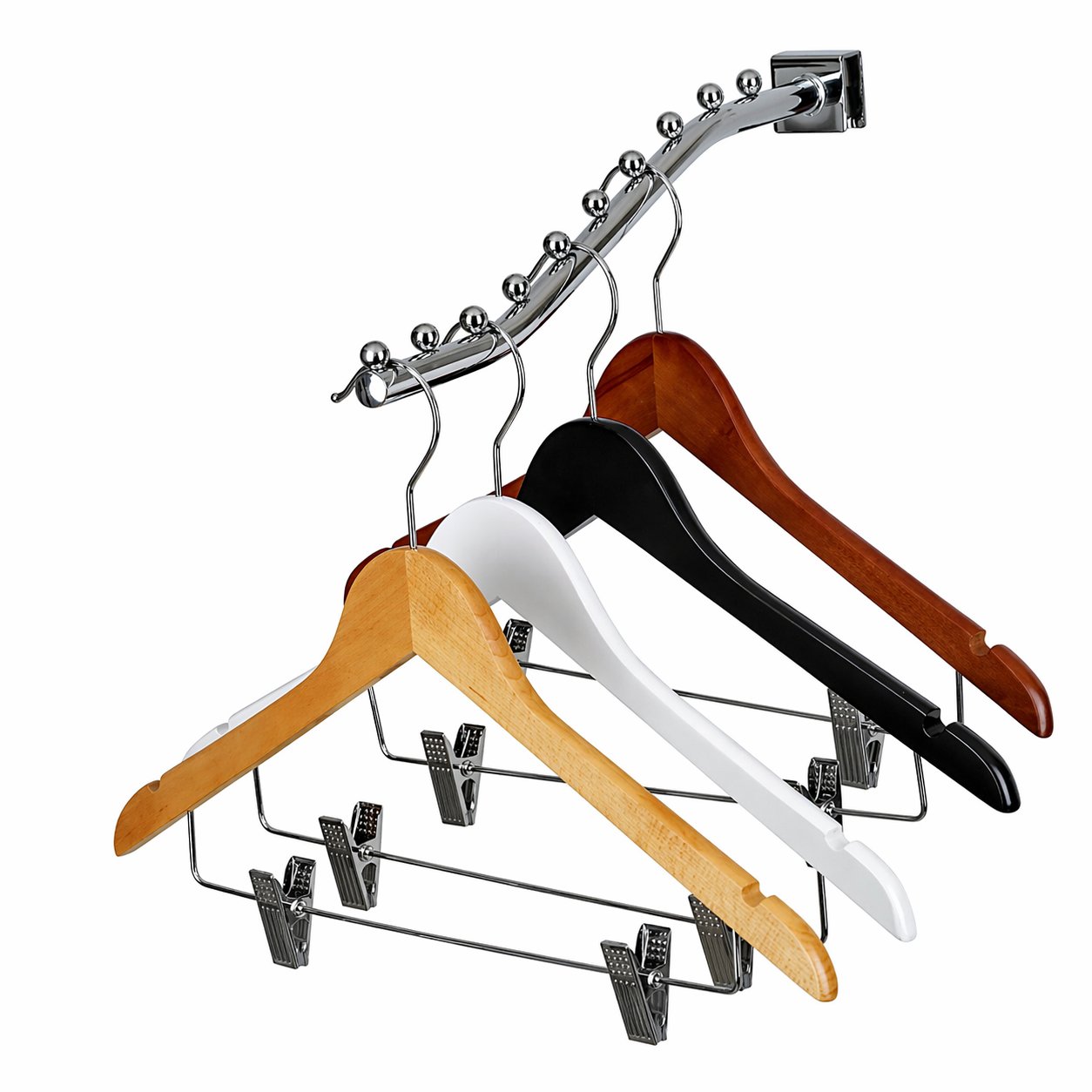 44.5cm White Wooden Combination Hanger With Clips 12mm Thick ...