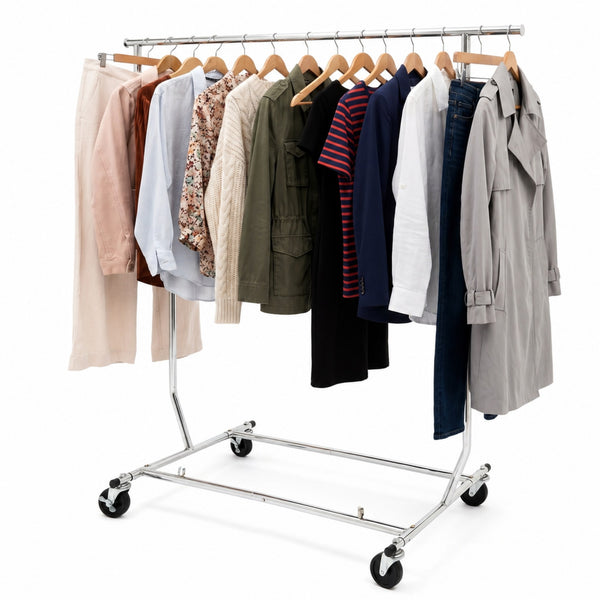 Heavy Duty Metal Clothes Rack with multiple garments on