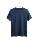 Navy Blue t-shirt on a hanger against a white background