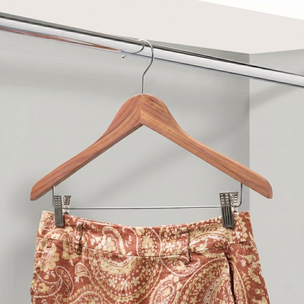 Cedar Wooden clips hanger with a patterned skirt on a white background