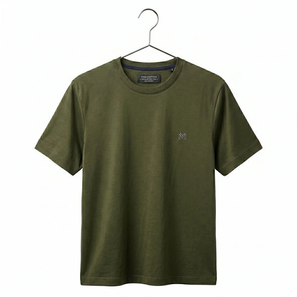 Gray t-shirt on a hanger with a visible brand logo against a white background