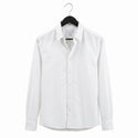 White commercial grade wooden coat hanger with metal hook and a white colour shirt on