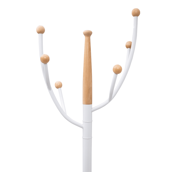 Home Deluxe Heavy Duty Metal Coat Stand (White Metal & Beech Wood) With Solid Marble Base With 9 Pegs - Mycoathangers