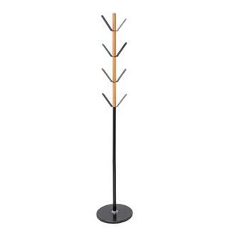 Home Deluxe Heavy Duty Coat Stand (Black Metal & Beech Wood) With Solid Marble Base and 8 pegs - Mycoathangers