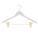 44.5cm Premium White Wooden Combination Hanger With (Gold Hook & Clips) 12mm thick Sold 25/50/100 - Mycoathangers