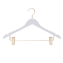 17'' Premium White Wooden Combination Hanger With (Gold Hook & Clips) 12mm thick Sold 25/50/100