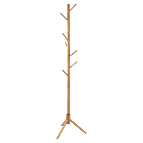 Home Basic Solid Oak Wood Tree Coat Rack Stand, 8 Hooks - Natural - Easy Installation
