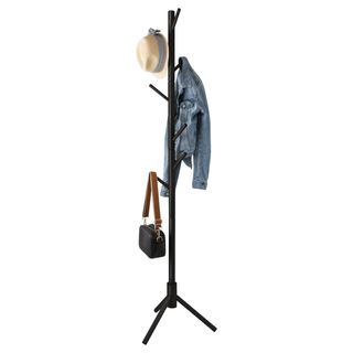 Home Basic Solid Oak Wood Tree Coat Rack Stand, 8 Hooks - Black - Easy Installation - Mycoathangers