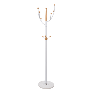 Home Deluxe Heavy Duty Metal Coat Stand (White Metal & Beech Wood) With Solid Marble Base With 9 Pegs