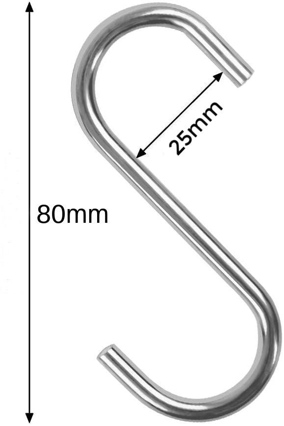 Medium Size Heavy Duty S Metal Hooks - 304 Stainless Steel with 4mm Thick- Sold in 5/25/50