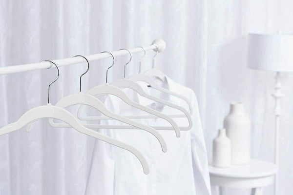 17'' Slim-Line White Suit Hanger with Chrome Hook Sold in Bundles of 20/50/100