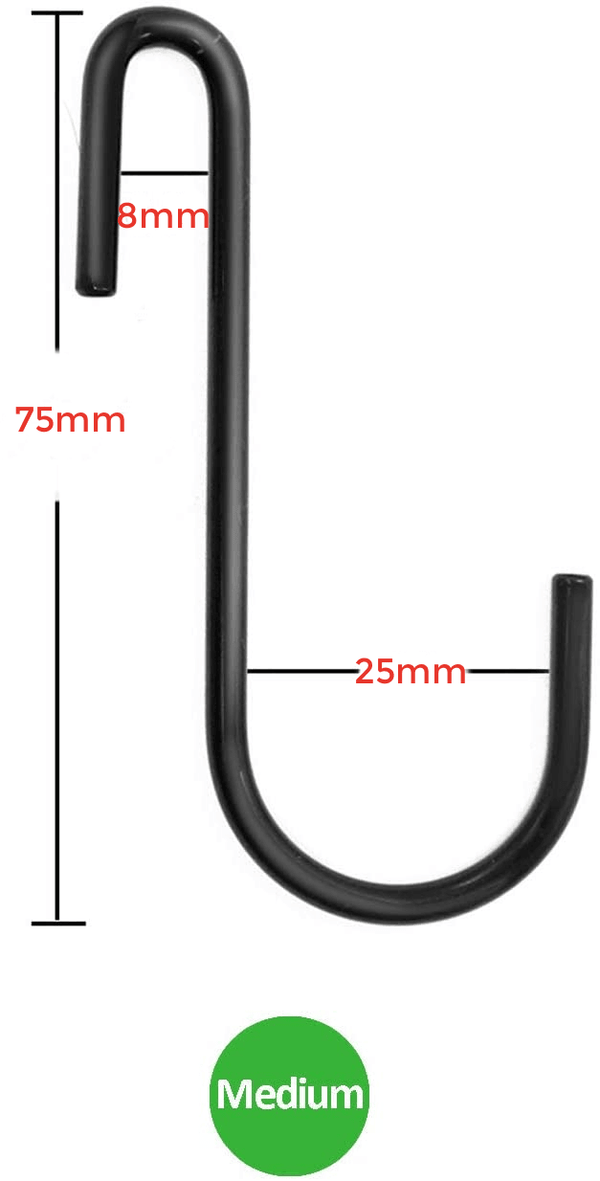 Medium Size Heavy Duty S Metal Hooks - Matte Black - 304 Stainless Steel with 4mm Thick - Mycoathangers