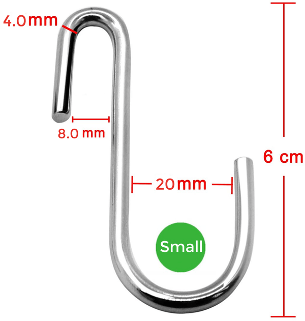 Small Size Heavy Duty S Metal Hooks - Silver Colour - 304 Stainless Steel with 4mm Thick- Sold in 5/25/50