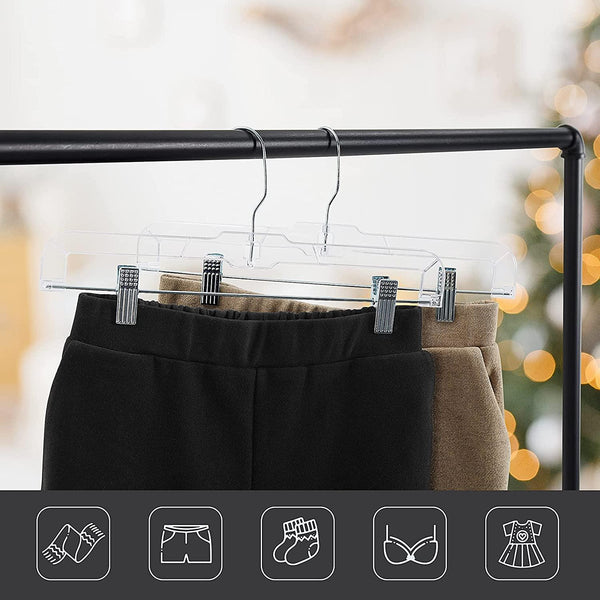 14'' Clear Plastic Pant/Skirt Hanger (100% transparent) Sold in Bundles of 25/50/100