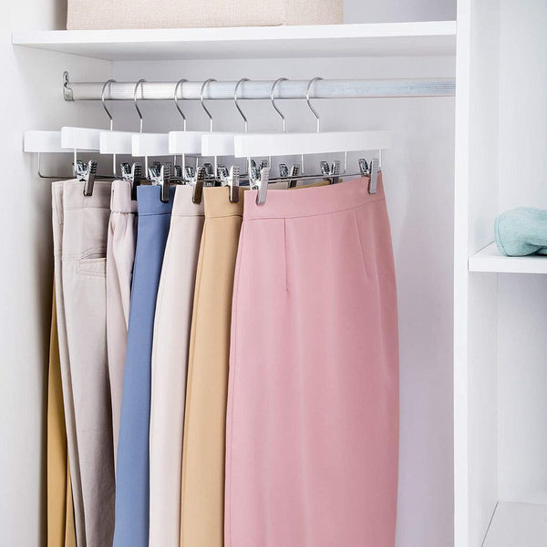 14'' White Wooden Pant Hanger With Clips Sold in Bundle of 25/50/100