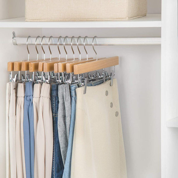 14'' Natural Wooden Pant Hanger With Clips Sold in Bundle of 25/50/100