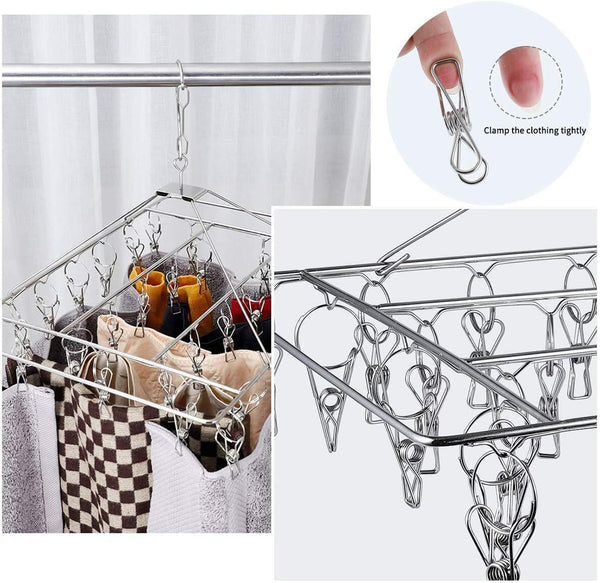 316 Marine Grade Stainless Steel Stainless Steel Round Hanging Drying Rack with 34 Pegs