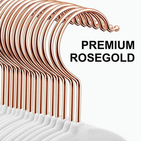 17'' Slim-Line White Suit Hanger with Rose Gold Hook Sold in Bundles of 20/50/100