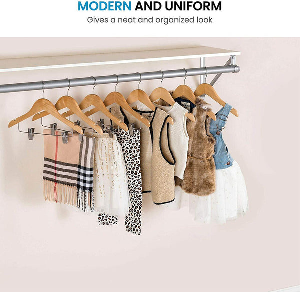 12'' Natural Wooden Baby Hangers W/Clips & Notches Sold in Bundles of 25/50/100