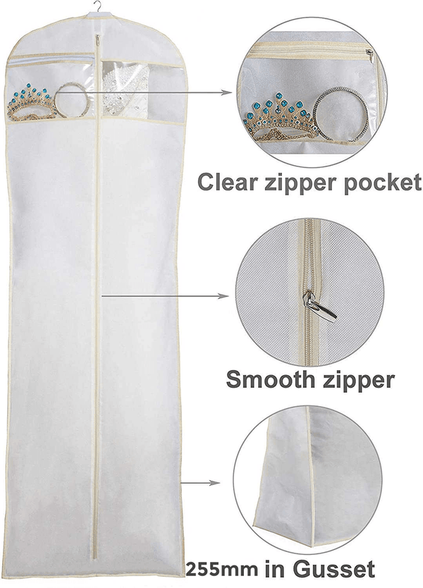 Bridal Wedding Gown Dress Garment Bag White Colour with Ivory Colour Trim Sold in 1/3/5/10