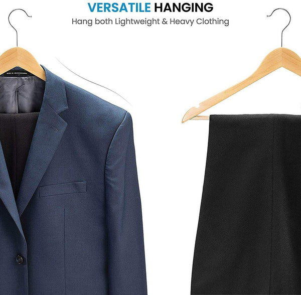 17'' Natural Wooden Suit Hanger With Bar 14mm thick With Soft Rubber Sold in 25/50/100