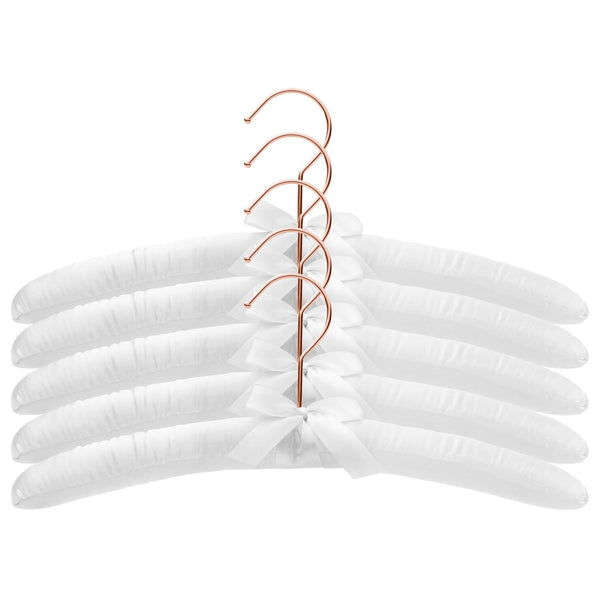 38cm White Satin Hangers w/Rose Gold Hook- Sold in Bundle of 10/20/50 - Mycoathangers